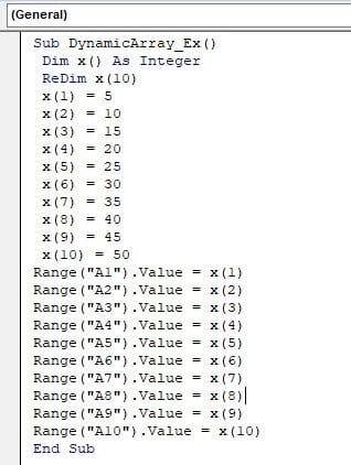 VBA arrays Function - Example 2 - Code