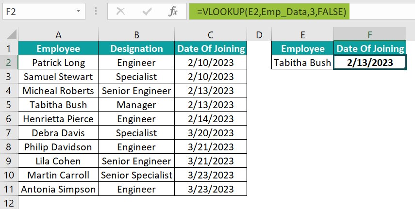 VLOOKUP Table Array - Example 1 - Step 3