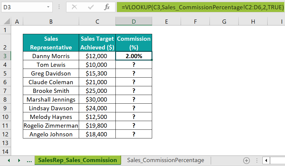 VLOOKUP Table Array in Excel - Example 3 - Step 2a