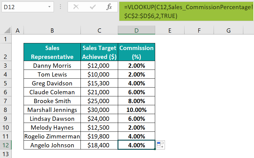 VLOOKUP Table Array in Excel - Example 3 - Step 3