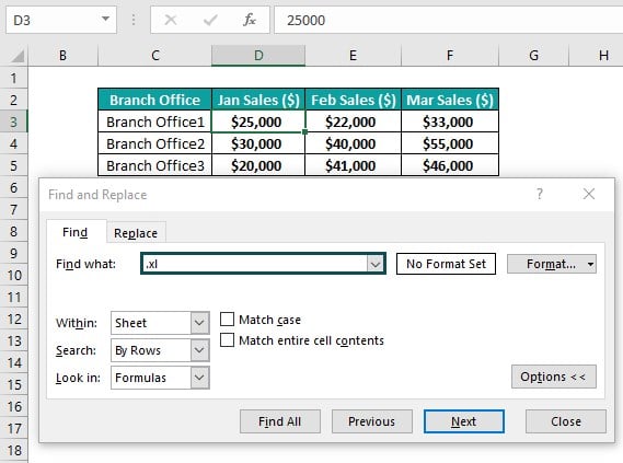 Break links in Excel - Different Method 1 - Step 3 - search