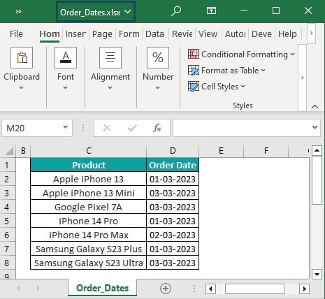 Break links in Excel - Different Method 2 - Order Dates