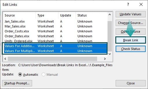 Break links in Excel - Method 2 - Break Link