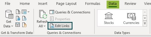 Break links in Excel - Method 2 - Edit Links