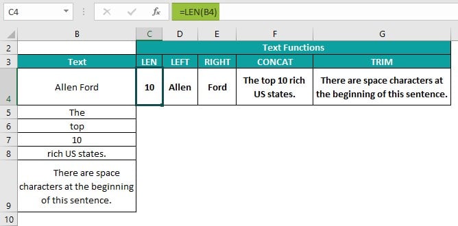 Cheat Sheet of Excel Formulas - Text - LEN