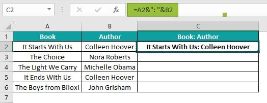 Column Merge in Excel - Example 3 - Alternative