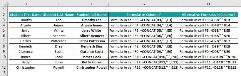 Column Merge in Excel Intro Example - Output