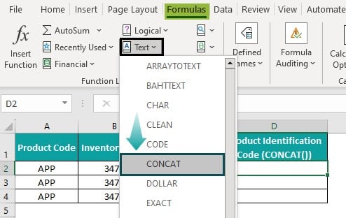 olumn Merge in Excel - Method 1 - Example 1 - Step 1