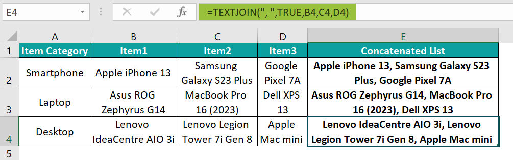 Concatenate Strings in Excel - Example 1-1 - Step 3