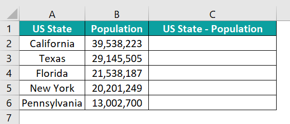 Concatenate Strings in Excel Example - 1