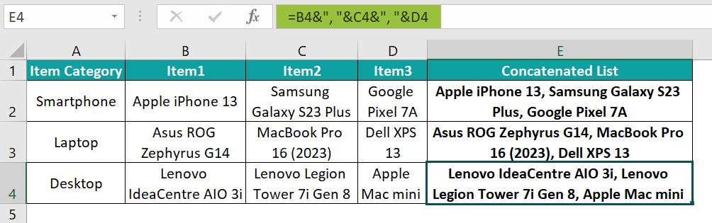 Concatenate Strings in Excel - Example 2 - Step 3