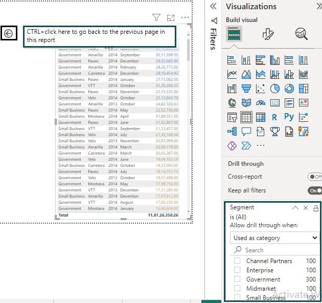 Power BI drillthrough - Example 1 - Step 2 - Segment
