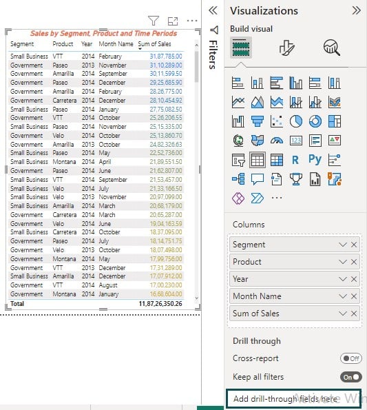 Power BI drillthrough - Example 1 - Step 2