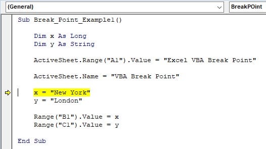 VBA Break - Example 1 - Manual - Debug