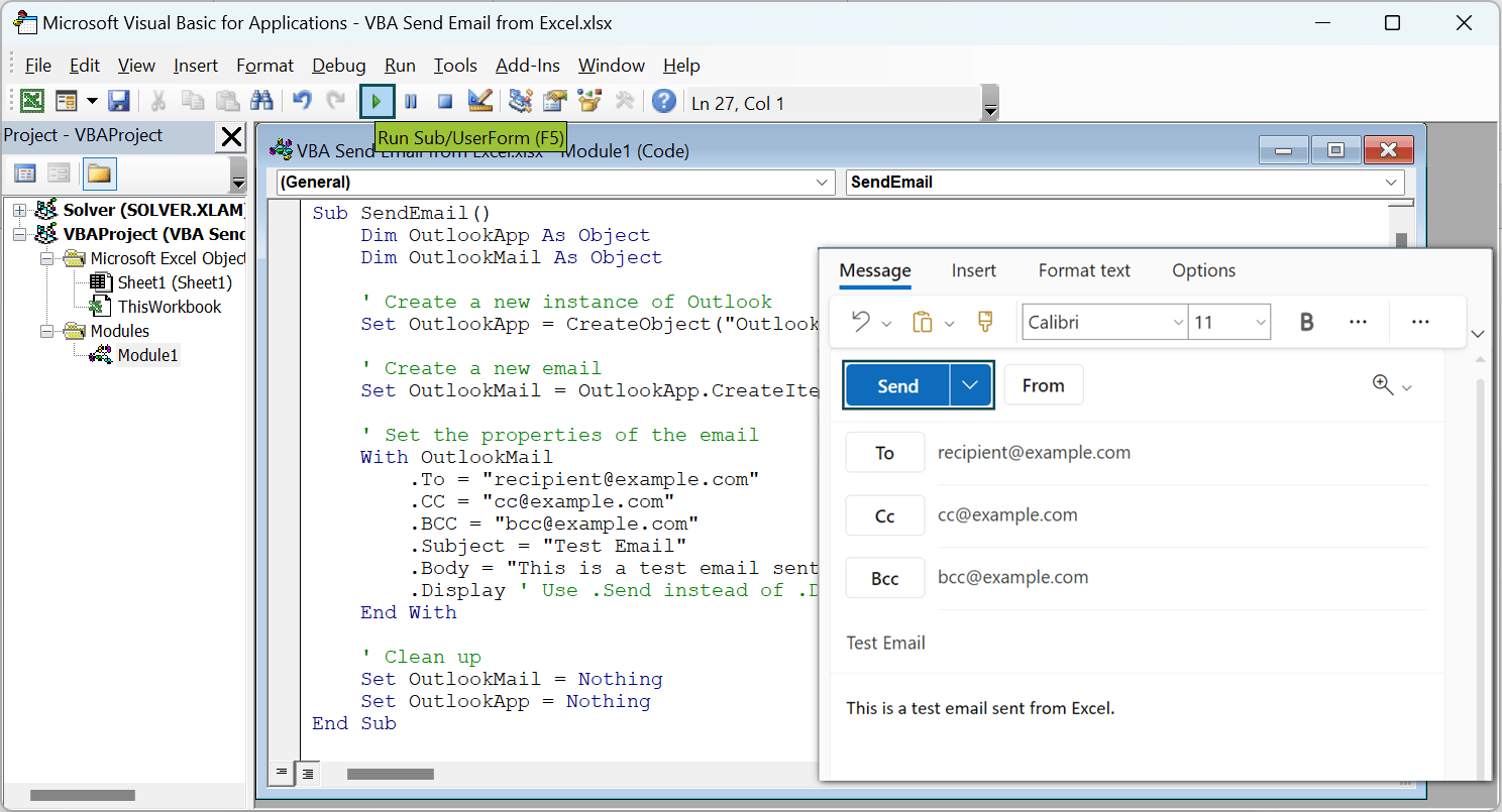 how to send emails from excel vba