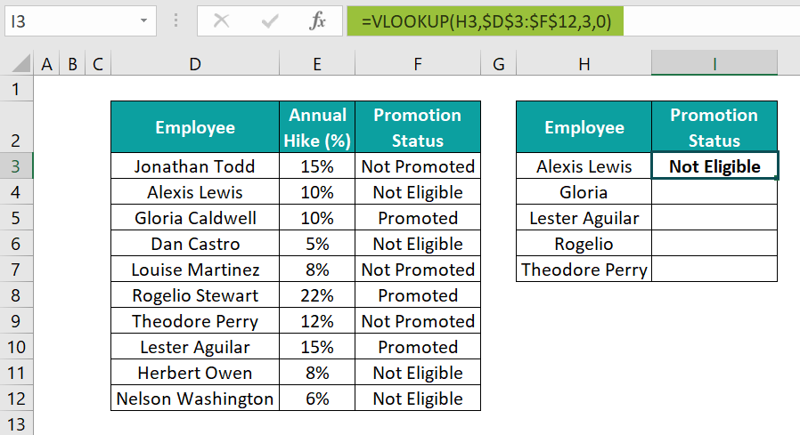 Typical VLOOKUP Function - Step 1a