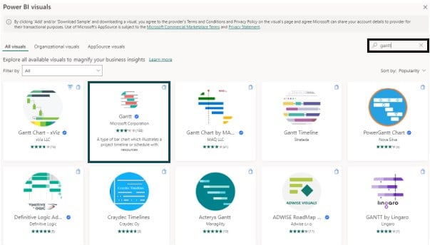 Power BI Gantt Chart - Step 3 - Appsource