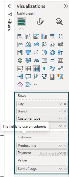 Power BI Matrix Visual - Example 1 - Step 3
