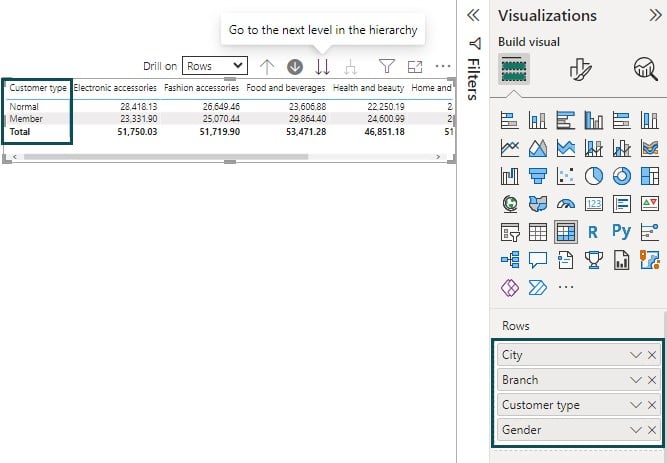 Power BI Matrix Visual - Example 1 - Step 7