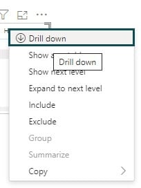 Power BI Matrix Visual - drill down - step 3
