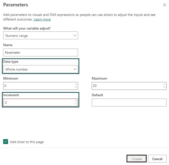 Power BI Parameters - use - Step 1 - Numeric - create button