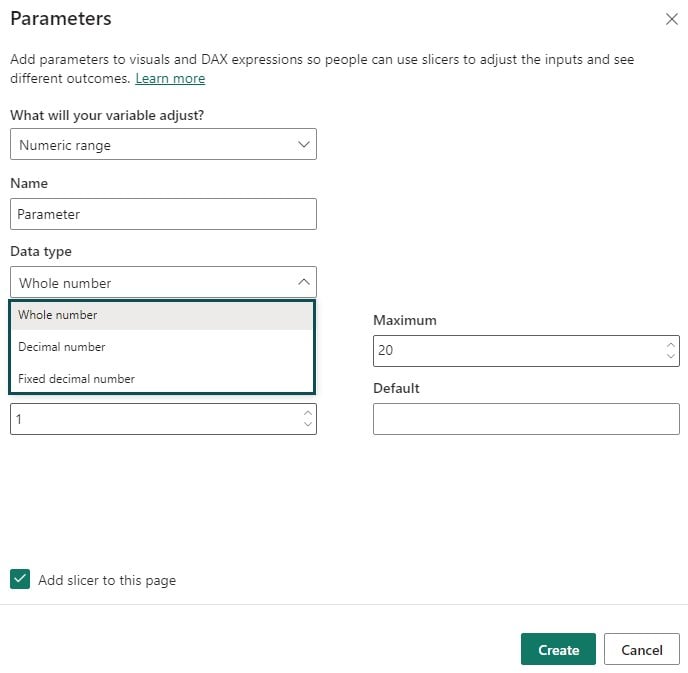 Power BI Parameters - use - Step 1 - Numeric - data type