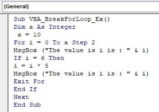 VBA Break For Loop - Example 1 - Step 3