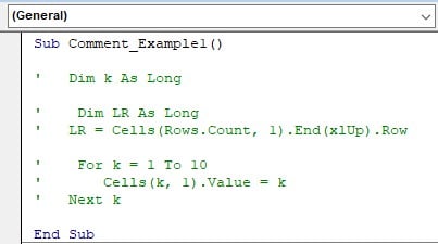 VBA Comment - Example 2 - Step 3 - Output
