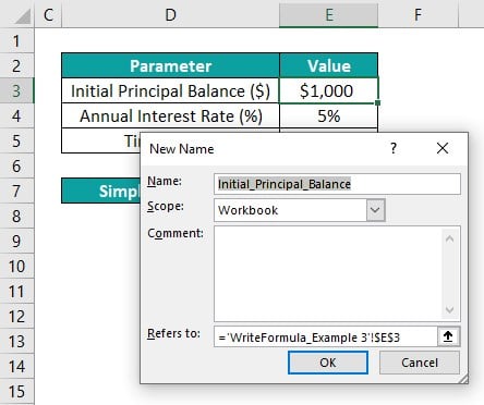 Write Formula in Excel - Example 3 - Step 1 -Define window