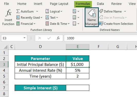 Write Formula in Excel - Example 3 - Step 1 - Name manager