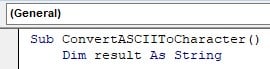 vba chr Example 1 - Step 3