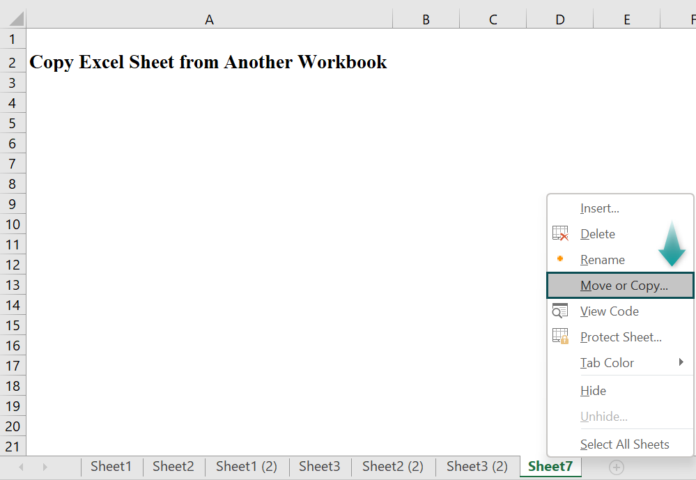 Copy Sheet in Excel - Method 4 - Step 1