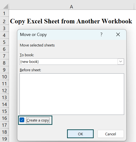Copy Sheet in Excel - Method 4 - Step 3