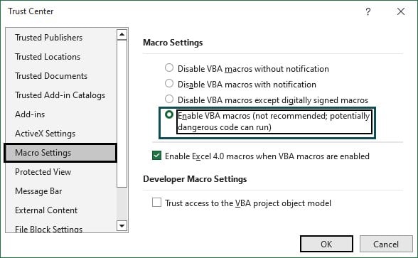 Enable Macros in Excel - Enable all Macros