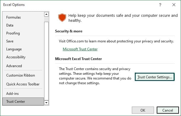 Enable Macros in Excel - Trust Center Settings