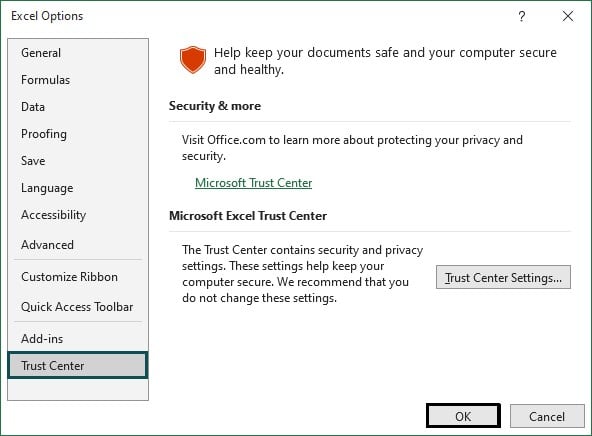Enable Macros in Excel - Trust Center