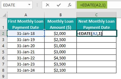Excel Add Months to Date - Example 2 - Step 1