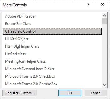 Insert Button in Excel - More Controls - box
