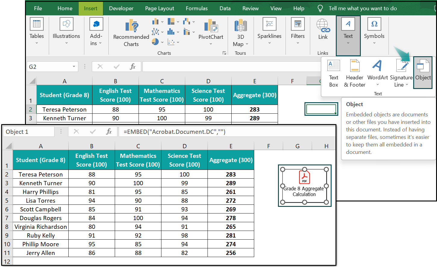 Insert (Embed) An Object In Excel Example - 2