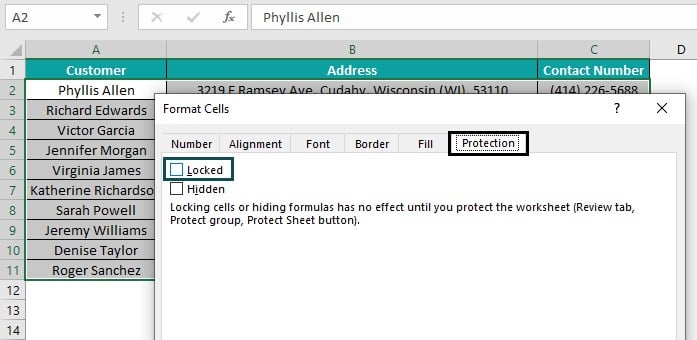Protect Sheet in Excel - cells - Basic Example - Step 4
