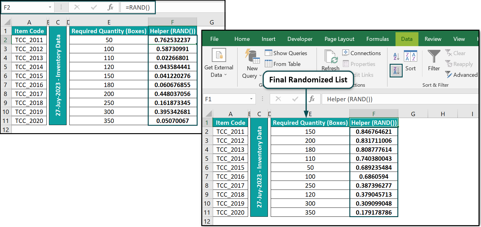 Randomize List in Excel Example - 2