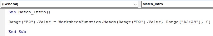 Vba Match Intro - Code