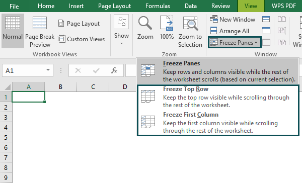 Example 2 - Freeze Top Row & Freeze First Column