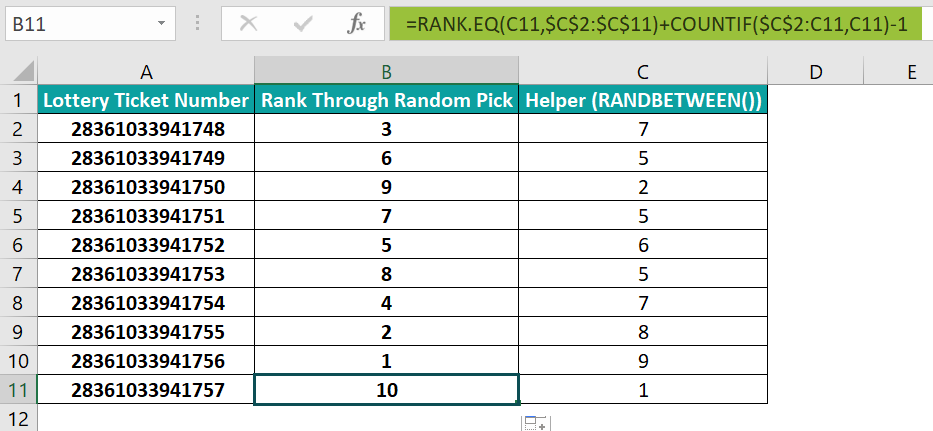 Excel Randomize List - Example 2 - Step 4b