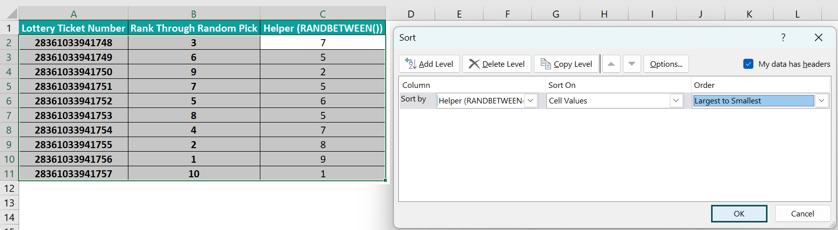 Excel Randomize List - Example 2 - Step 6c