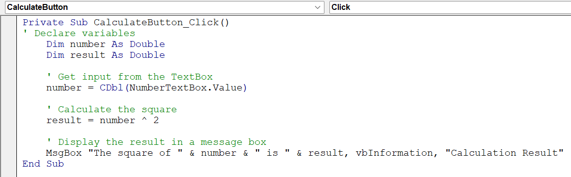 Excel VBA TextBox Definition Example - 1
