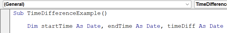 Excel VBA Time Function - Example 1 - Step 1