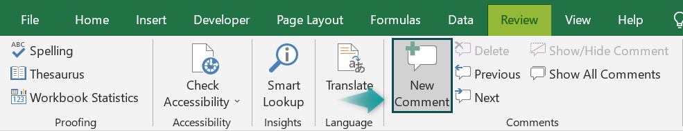 How to insert comment in an Excel cell - Step 2a