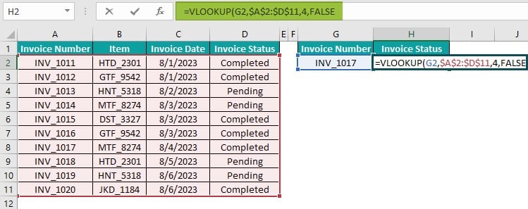 Lookup Table in Excel - Example 1 - Step 2 - False
