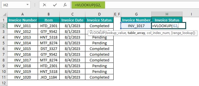 Lookup Table in Excel - Example 1 - Step 2 - Invoice.jpg